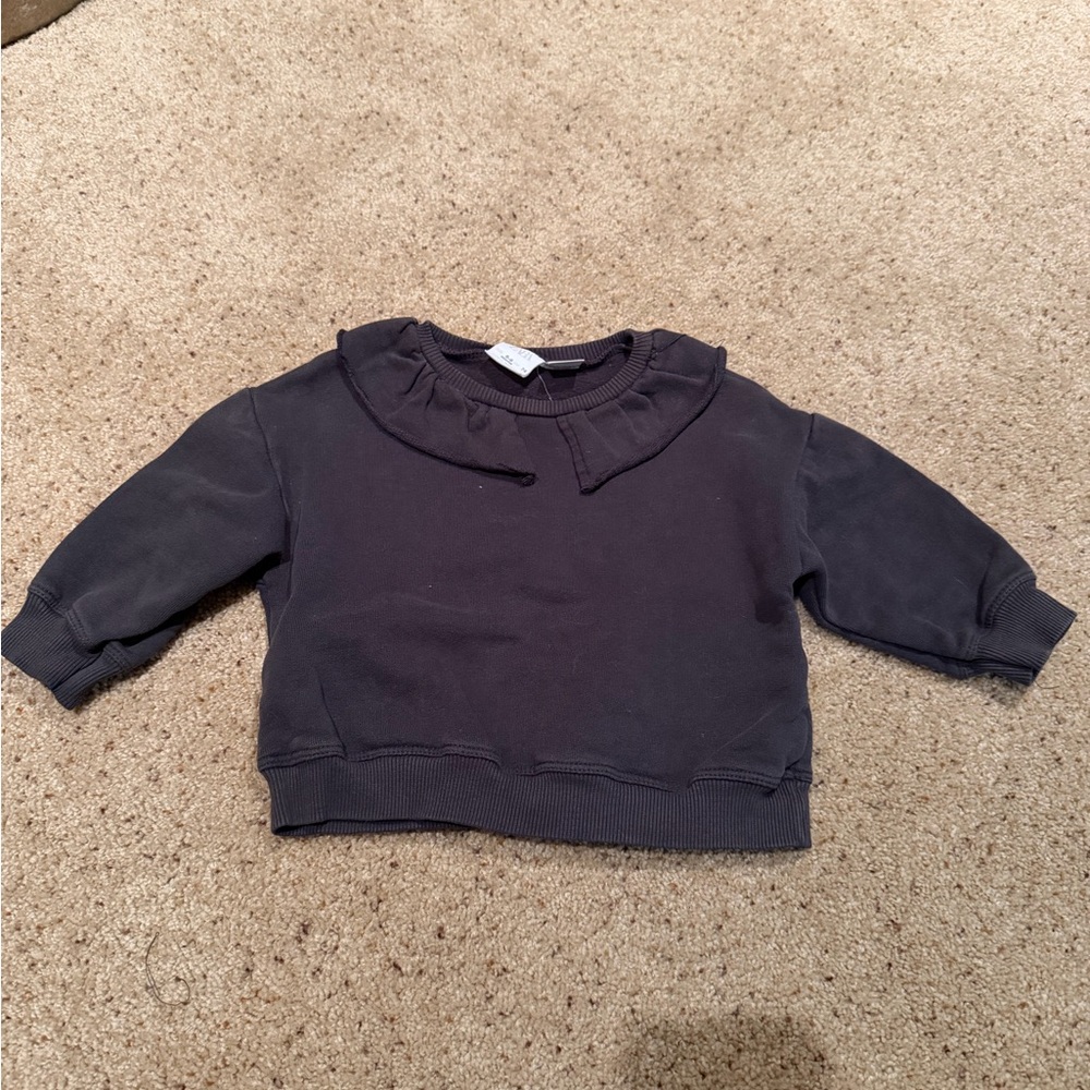 Zara Dark Gray Collared Crew Neck Sweatshirt